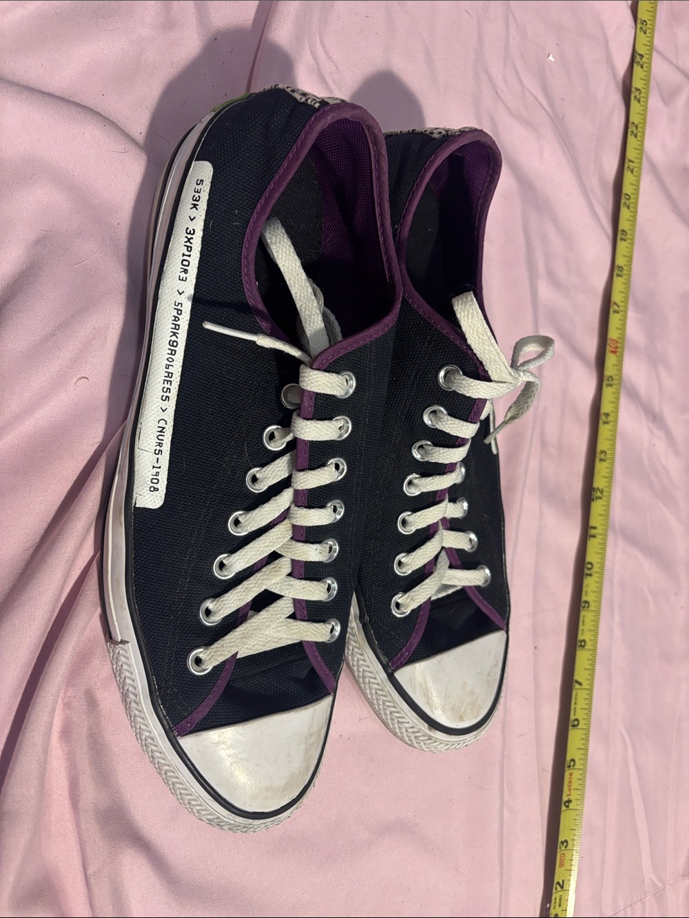 Converse Black Canvas Low-Top Sneakers with Purple Trim